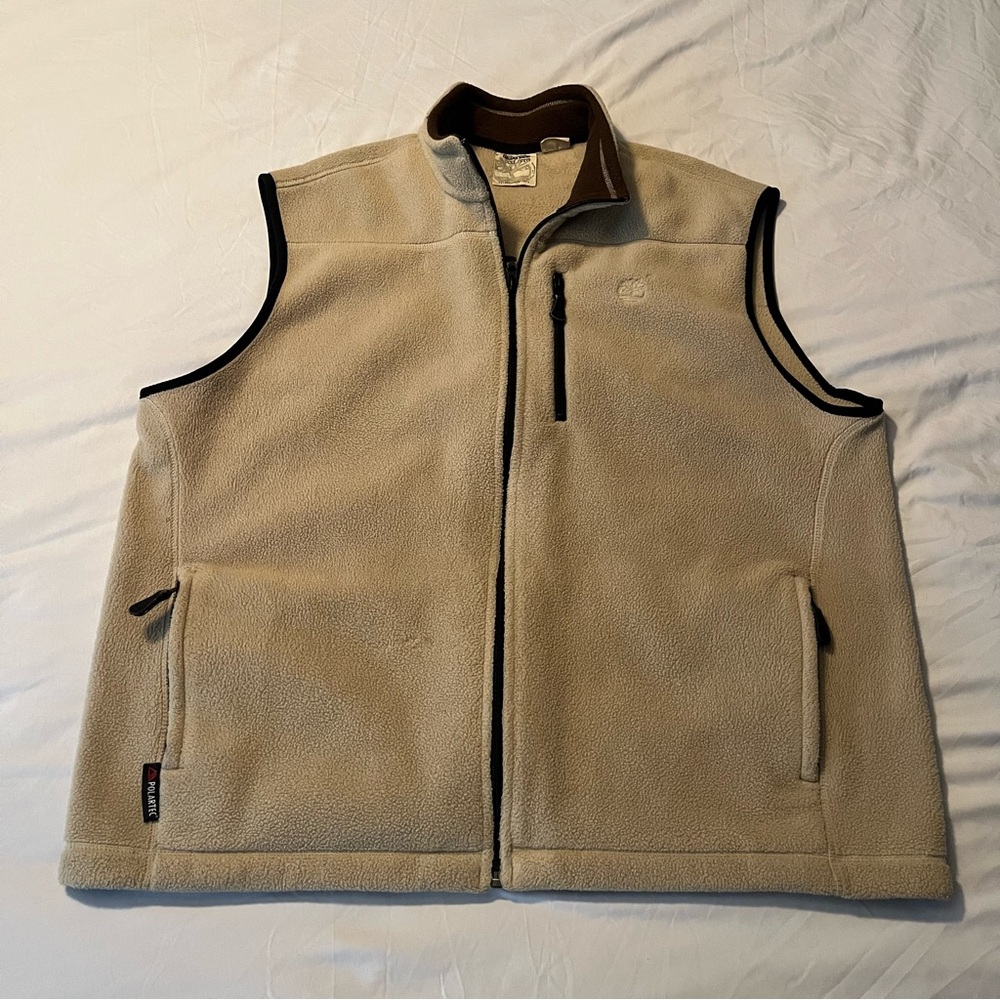 Timberland Beige Fleece Vest 2XL Zipper Logo Embroidered Full Zip
